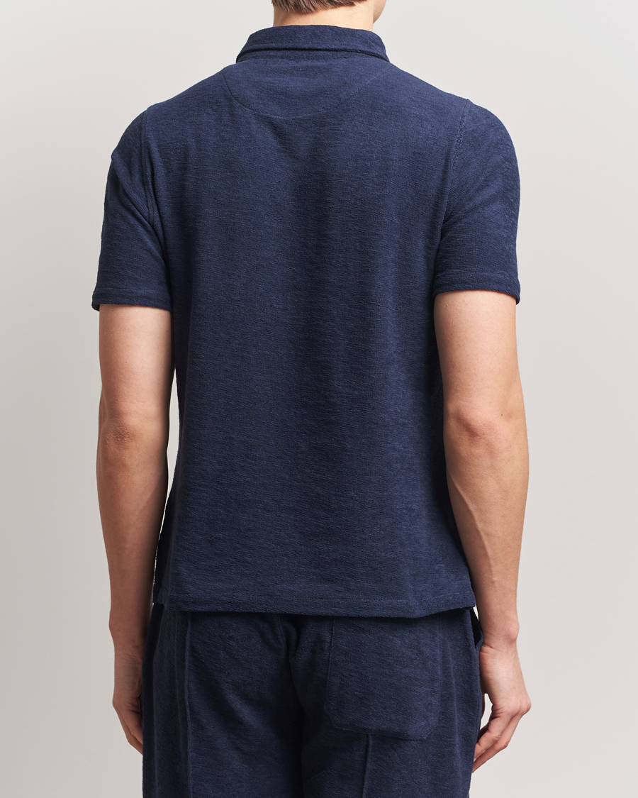 Men | Polo Shirts | Stenströms | Terry Slub Cotton Polo Navy