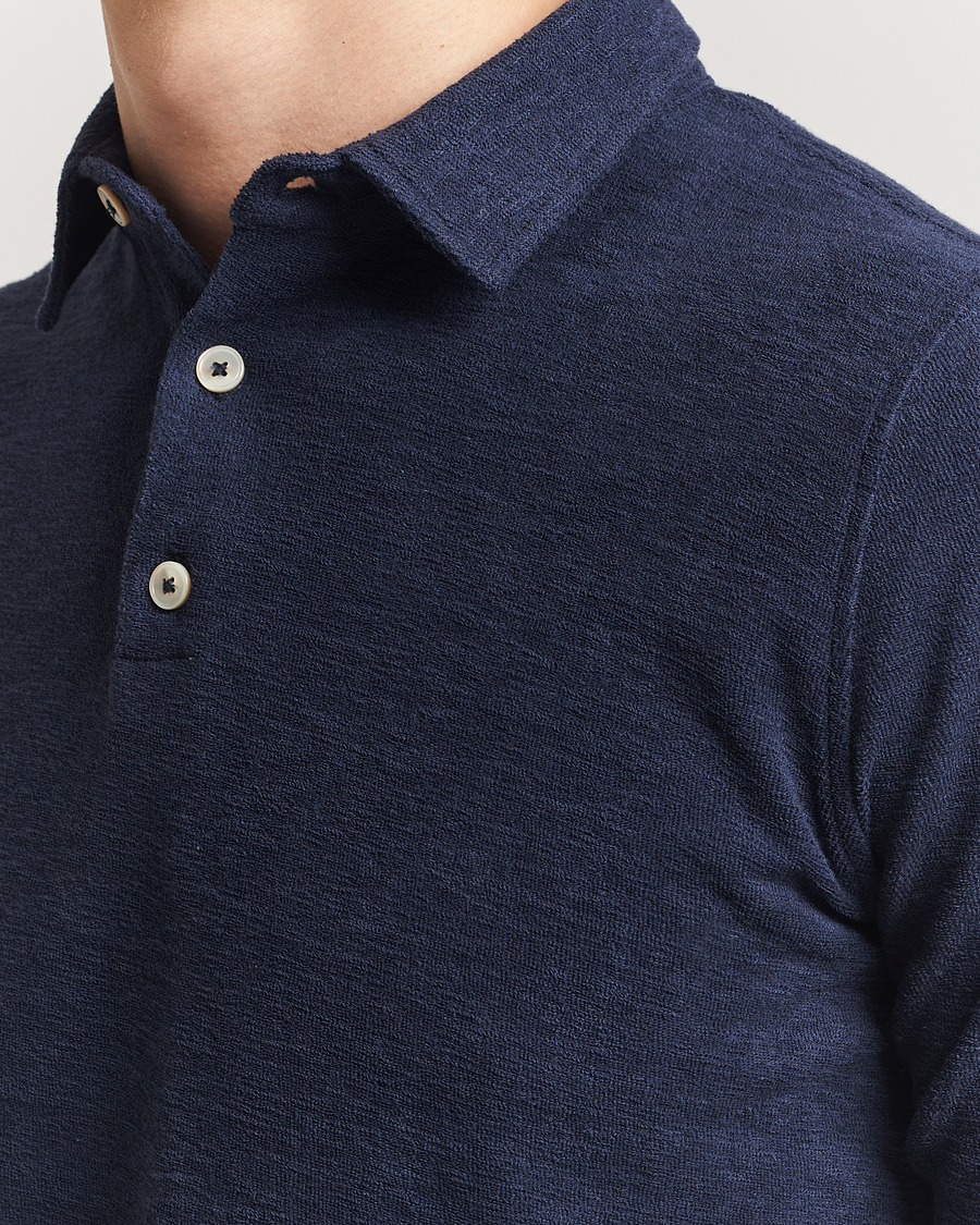 Men | Polo Shirts | Stenströms | Terry Slub Cotton Polo Navy