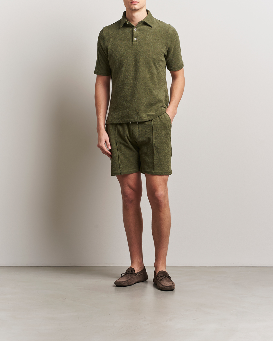 Men | Polo Shirts | Stenströms | Terry Slub Cotton Polo Green