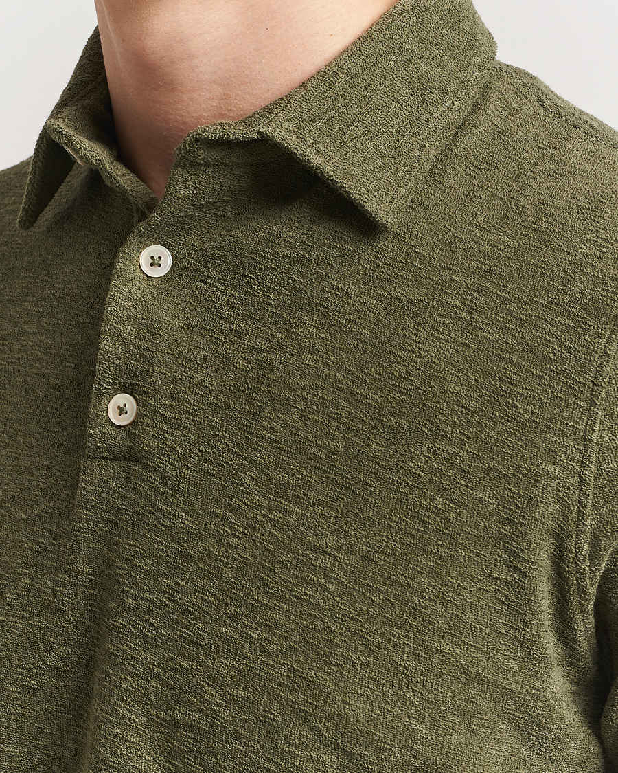 Men | Polo Shirts | Stenströms | Terry Slub Cotton Polo Green