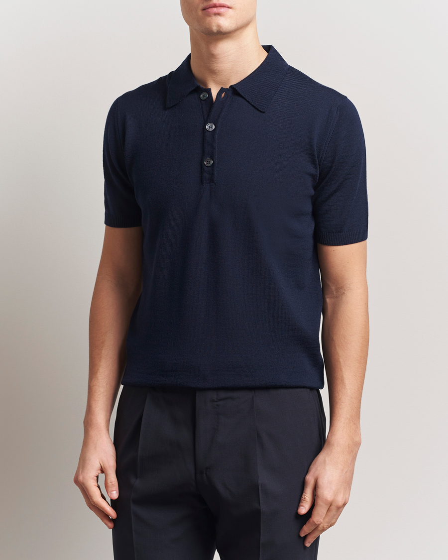 Men | Polo Shirts | Stenströms | Knitted Merino Polo Navy