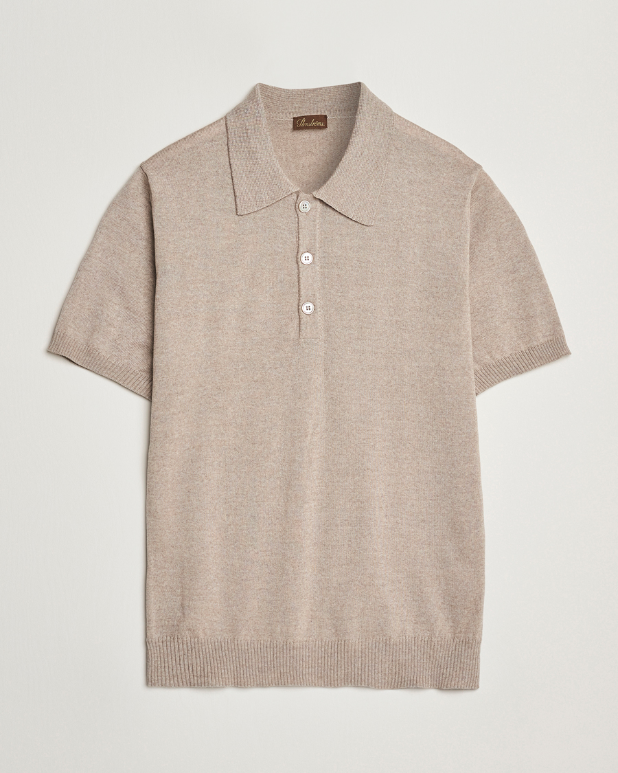 Men | Polo Shirts | Stenströms | Knitted Merino Polo Taupe