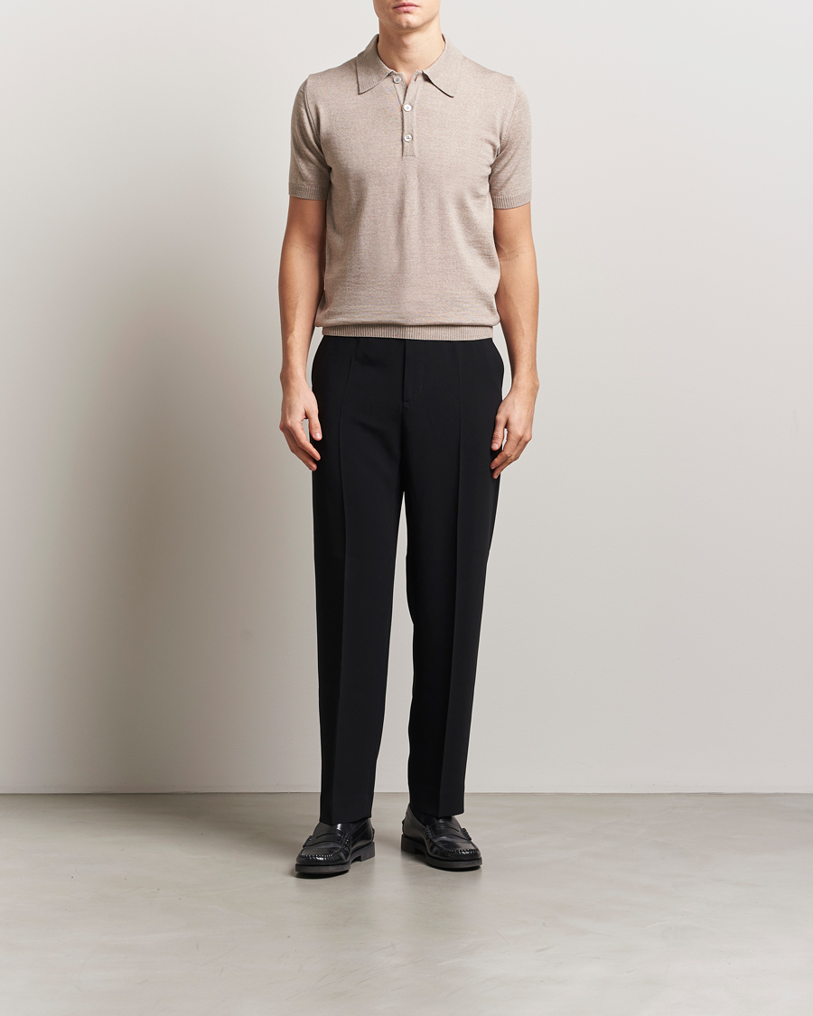 Men | Polo Shirts | Stenströms | Knitted Merino Polo Taupe