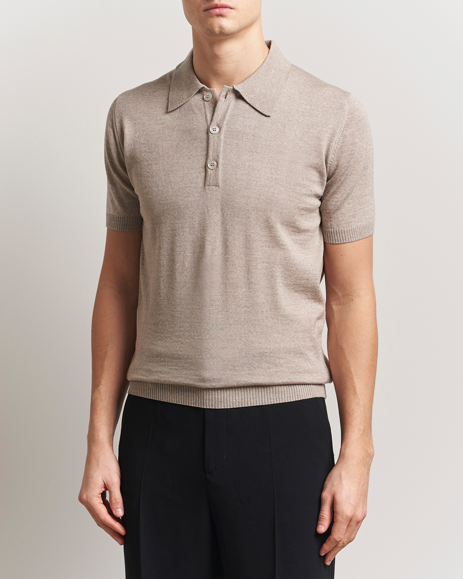 Men | Polo Shirts | Stenströms | Knitted Merino Polo Taupe