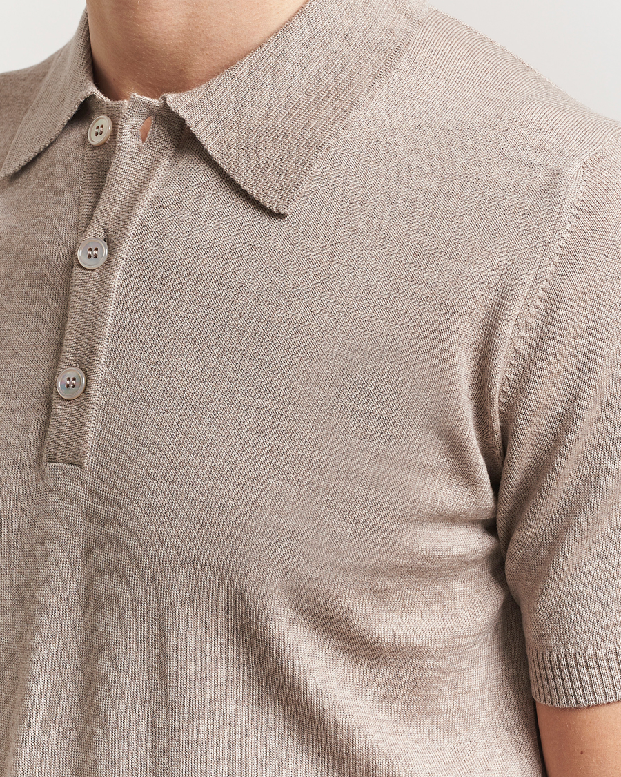 Men | Polo Shirts | Stenströms | Knitted Merino Polo Taupe
