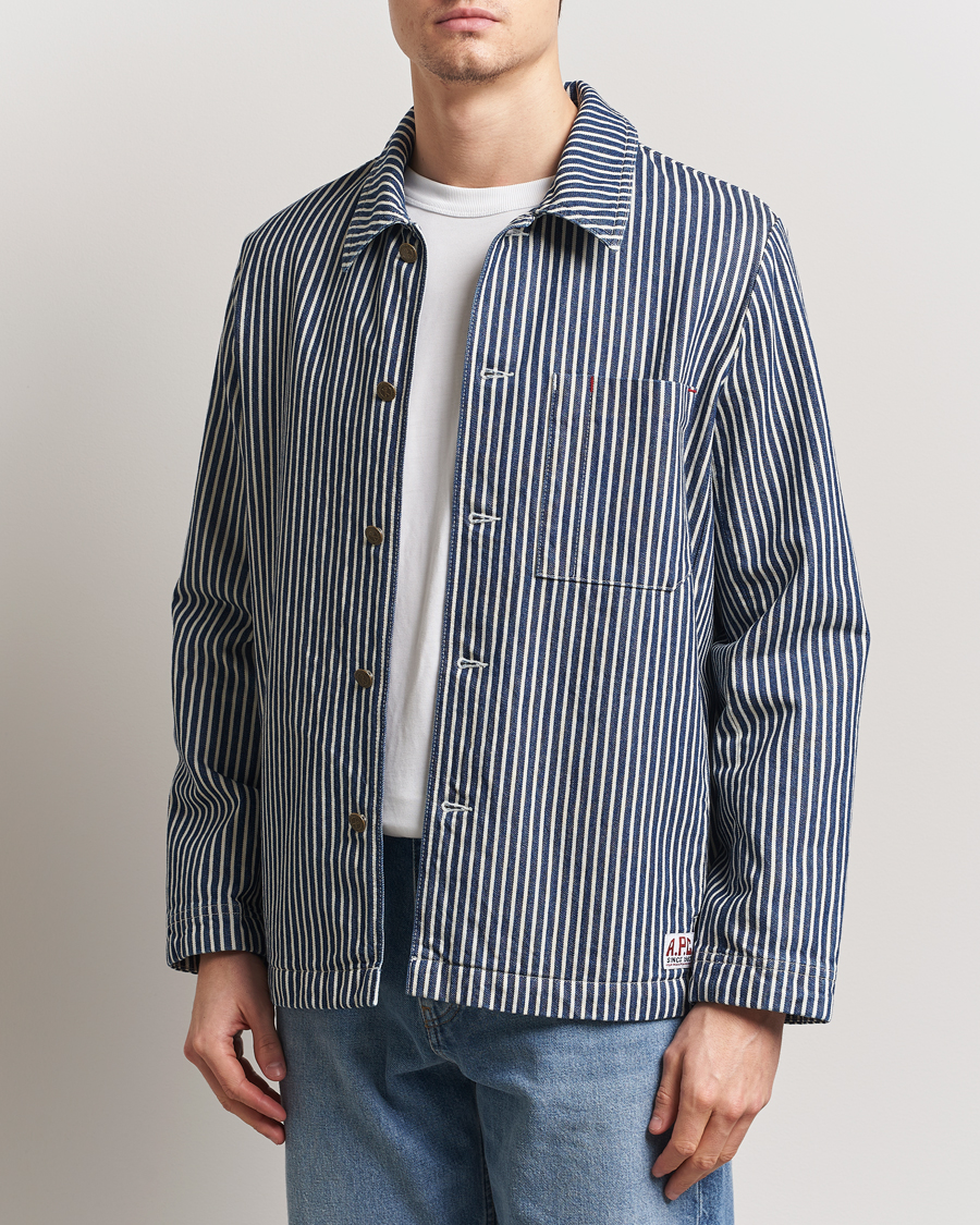 Men | Shirts | A.P.C. | Raphael Hickory Striped Overshirt Blue/White