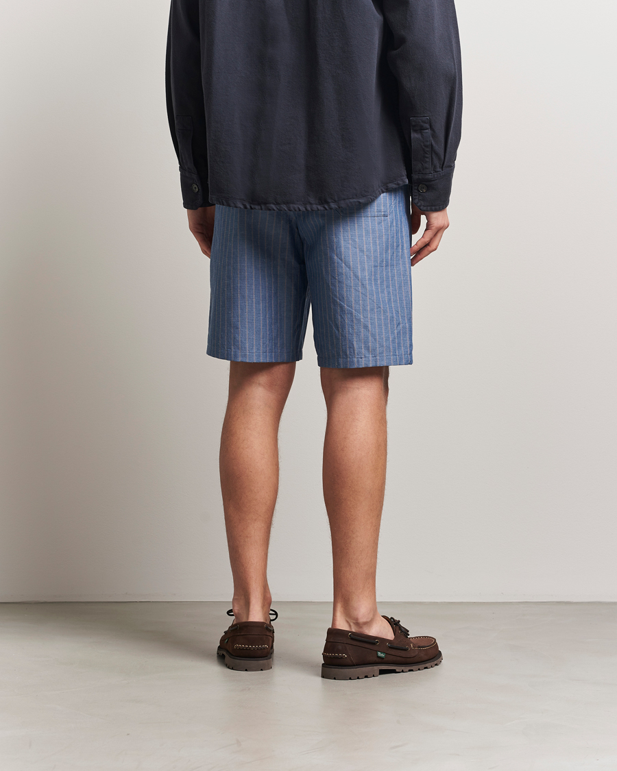 Men | Shorts | A.P.C. | Paul Cotton/Linen Striped Drawstring Shorts Blue