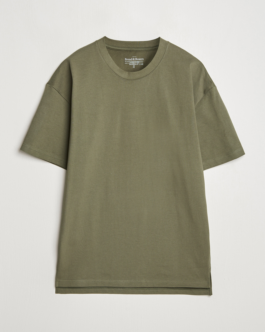 Men | T-Shirts | Bread & Boxers | Textured Heavy Crew Neck T-Shirt Khaki Green