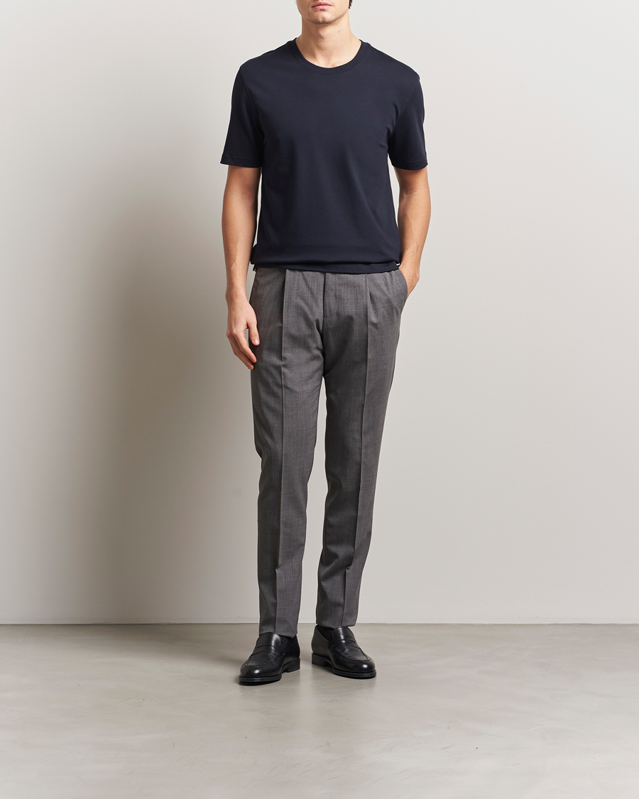 Men | T-Shirts | Eton | Mercerized Jersey Crew Neck T-Shirt Navy Blue