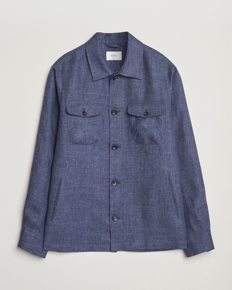 Men | Shirts | Eton | Linen Four Pocket Overshirt Navy Blue