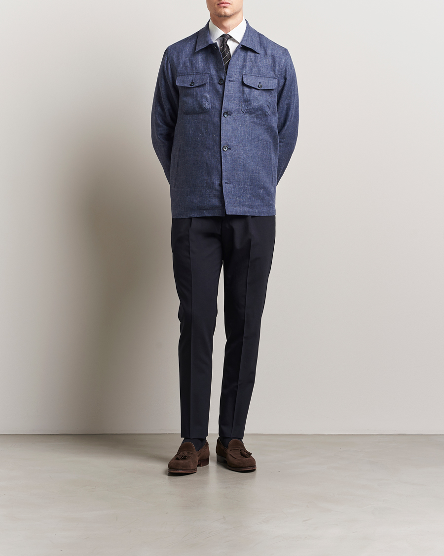 Men | Shirts | Eton | Linen Four Pocket Overshirt Navy Blue