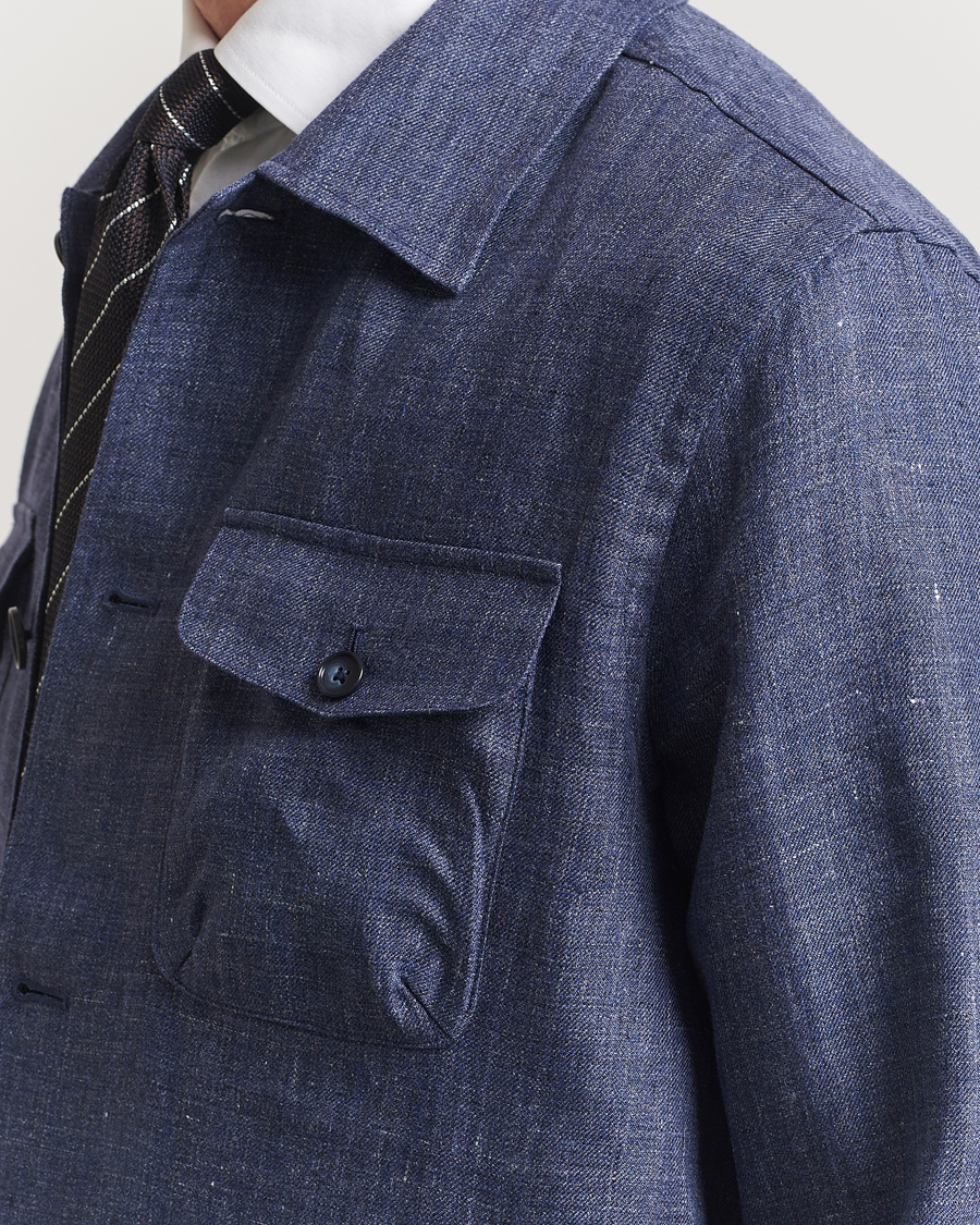 Men | Shirts | Eton | Linen Four Pocket Overshirt Navy Blue