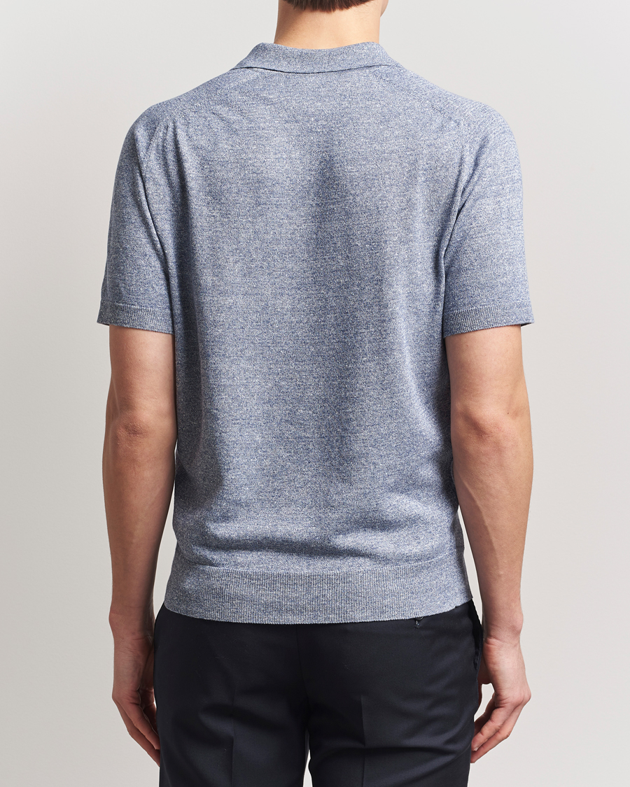 Men | Polo Shirts | Eton | Cotton/Linen Fine Knitted Polo Dark Blue