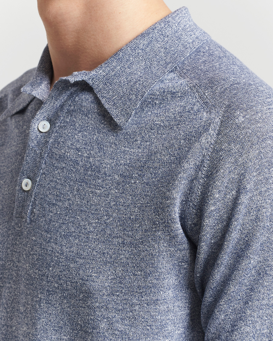 Men | Polo Shirts | Eton | Cotton/Linen Fine Knitted Polo Dark Blue