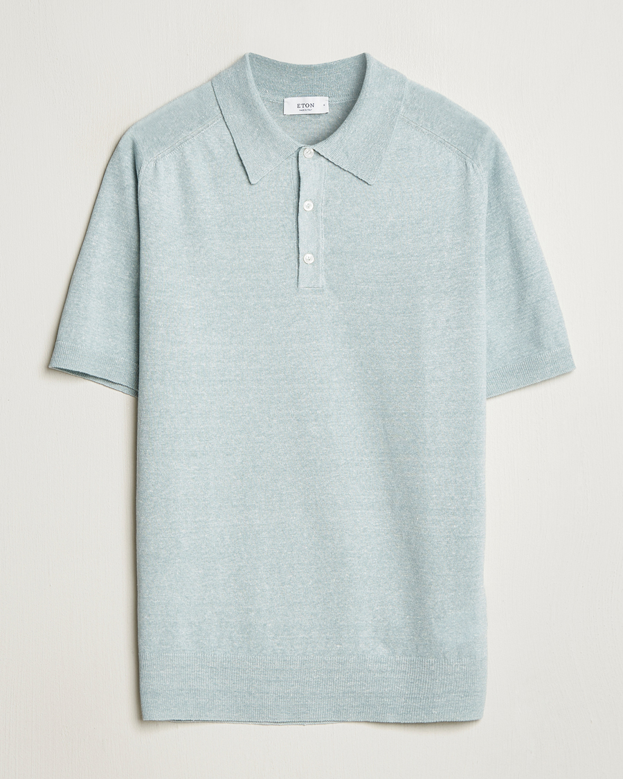 Men | Polo Shirts | Eton | Cotton/Linen Fine Knitted Polo Light Green