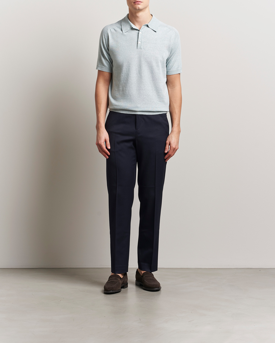 Men | Polo Shirts | Eton | Cotton/Linen Fine Knitted Polo Light Green
