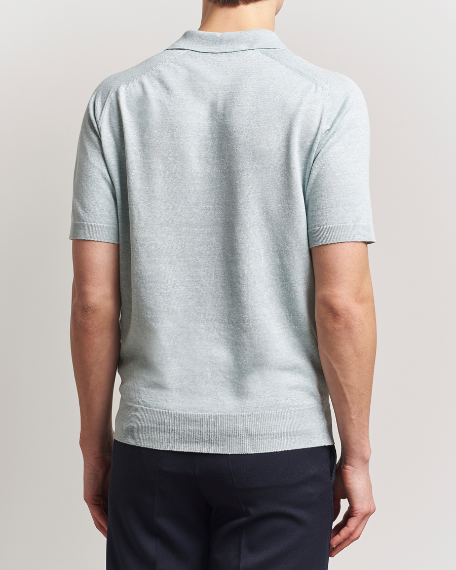 Men | Polo Shirts | Eton | Cotton/Linen Fine Knitted Polo Light Green