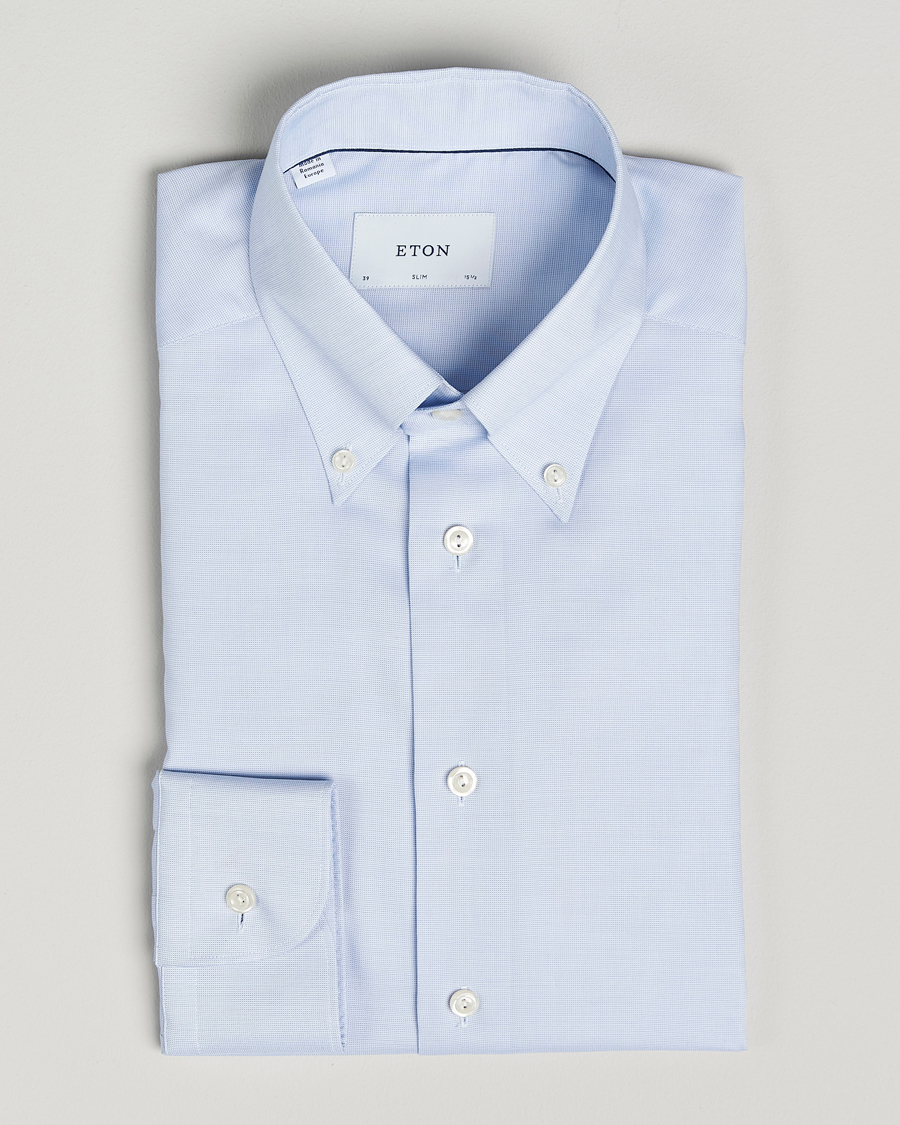 Men | Shirts | Eton | Slim Fit Wrinkle Free Oxford Shirt Light Blue