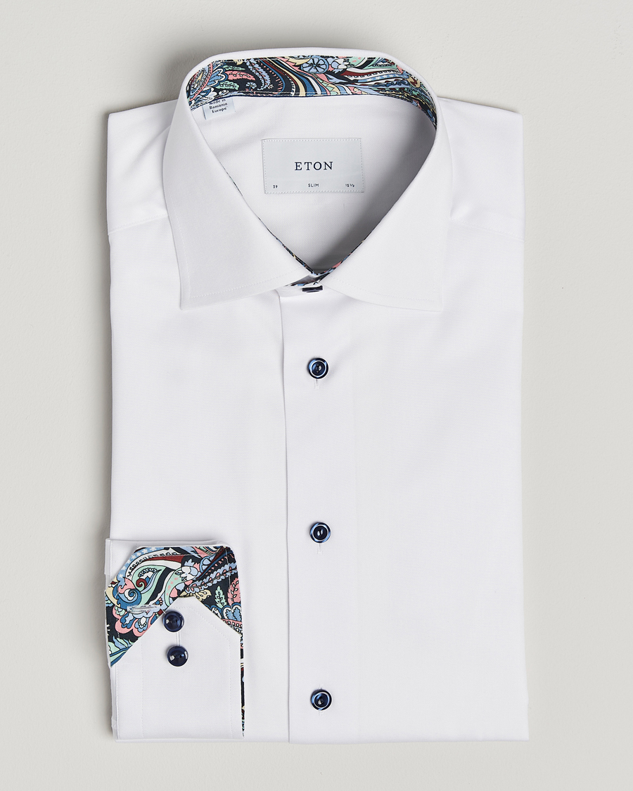 Men | Shirts | Eton | Slim Fit Signature Twill Contrast Shirt White