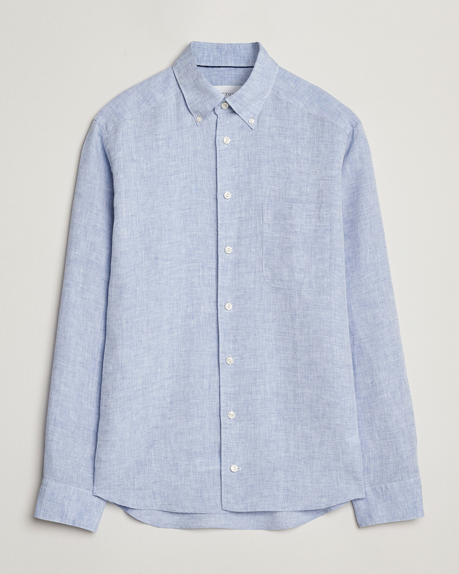 Men | Shirts | Eton | Slim Fit Linen Button Down Shirt Light Blue