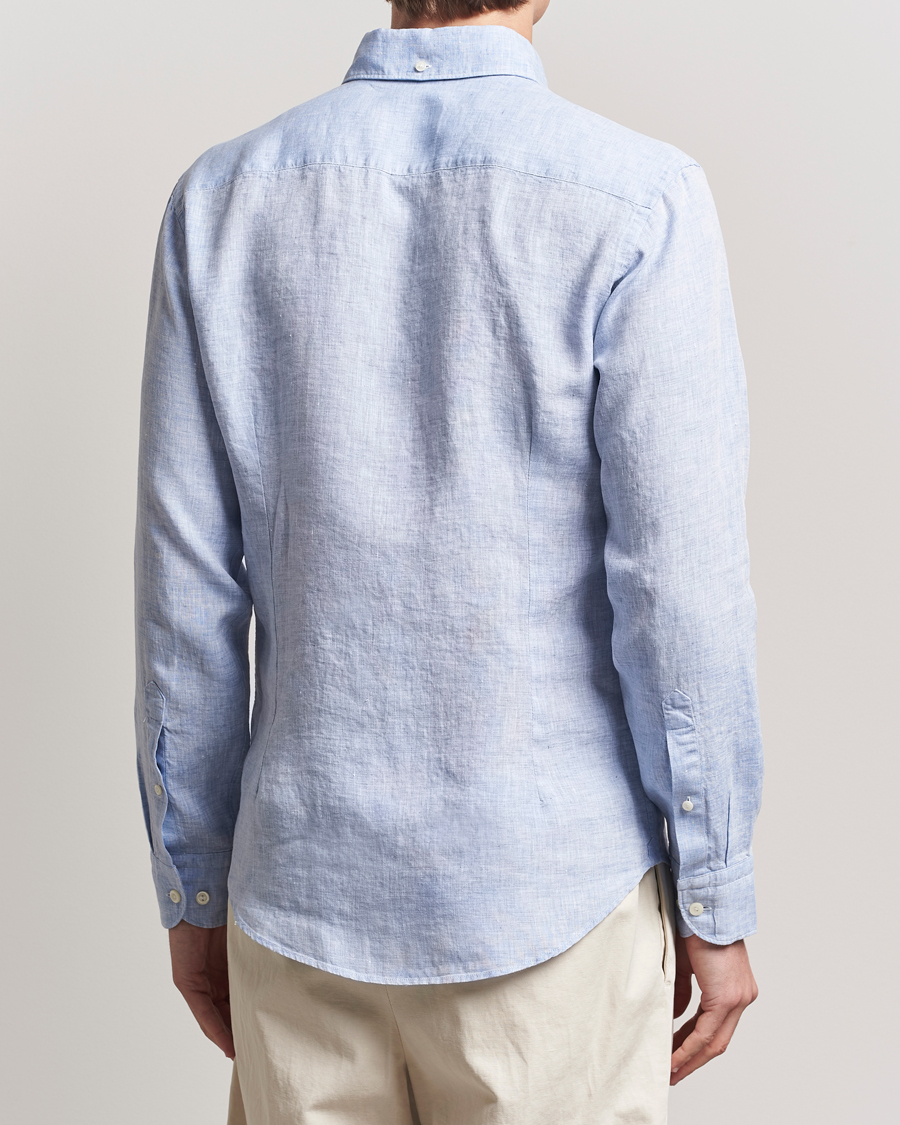 Men | Shirts | Eton | Slim Fit Linen Button Down Shirt Light Blue