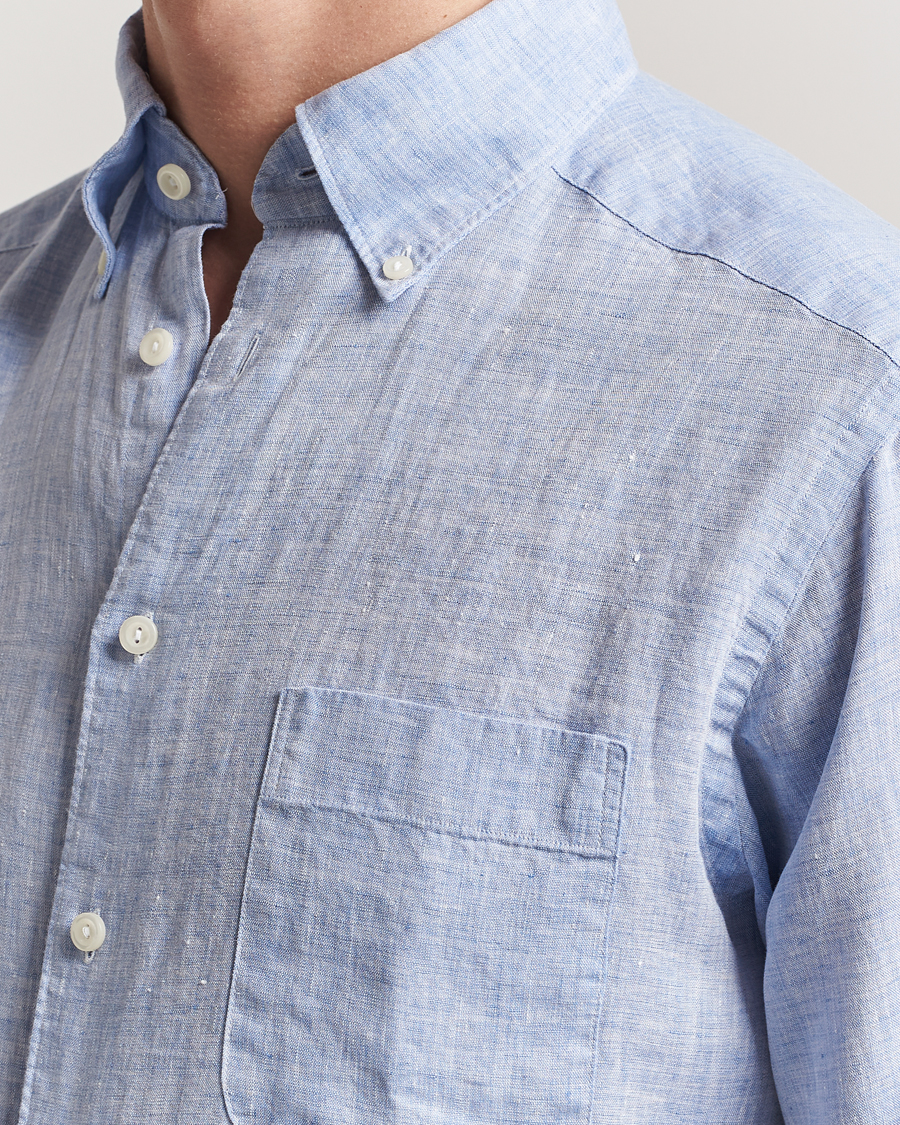 Men | Shirts | Eton | Slim Fit Linen Button Down Shirt Light Blue