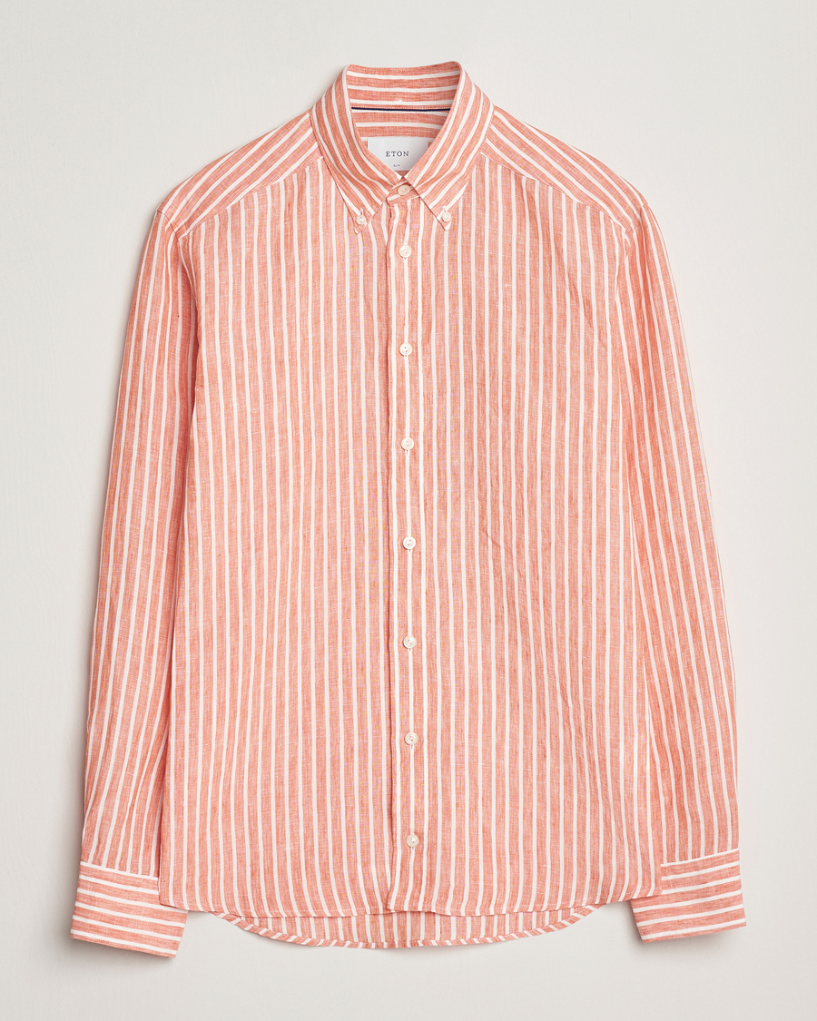 Men | Shirts | Eton | Slim Fit Striped Linen Shirt Orange/White