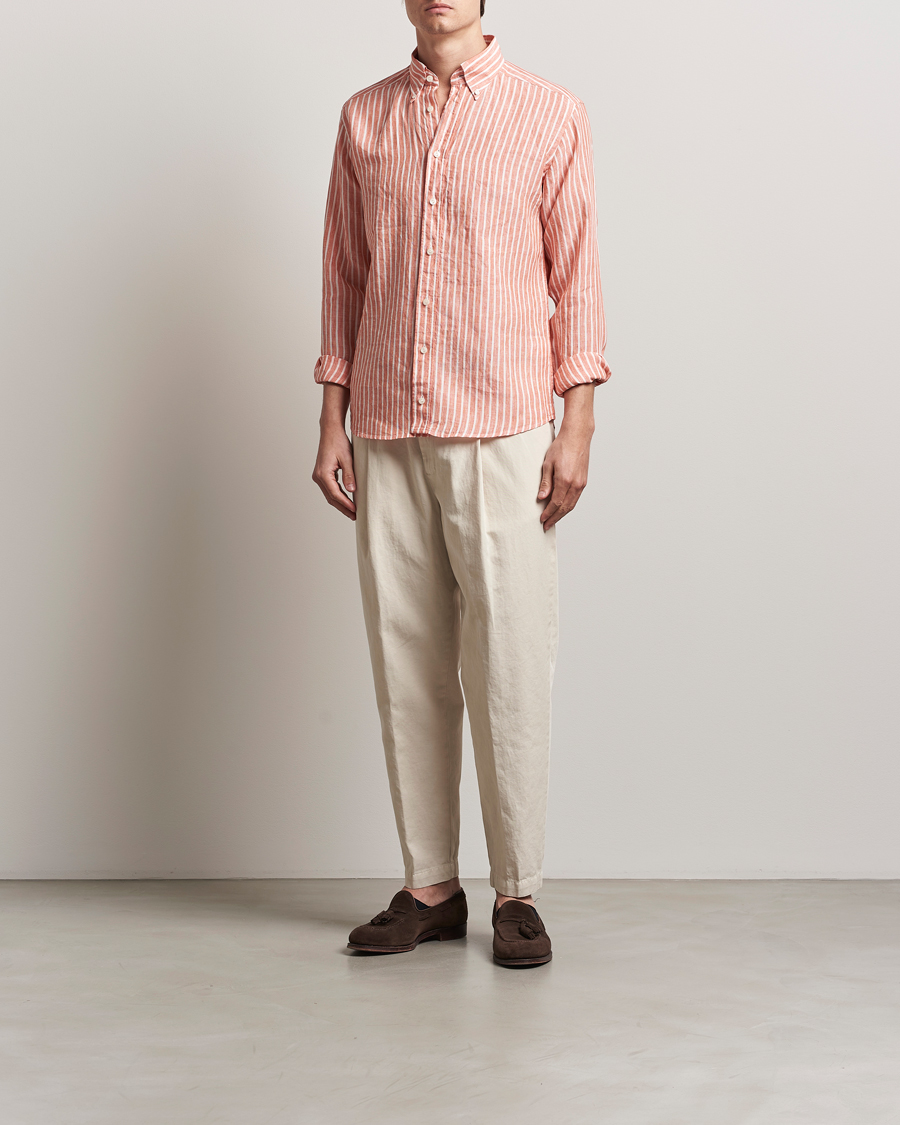Men | Shirts | Eton | Slim Fit Striped Linen Shirt Orange/White