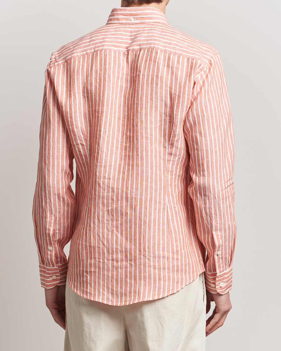 Men | Shirts | Eton | Slim Fit Striped Linen Shirt Orange/White