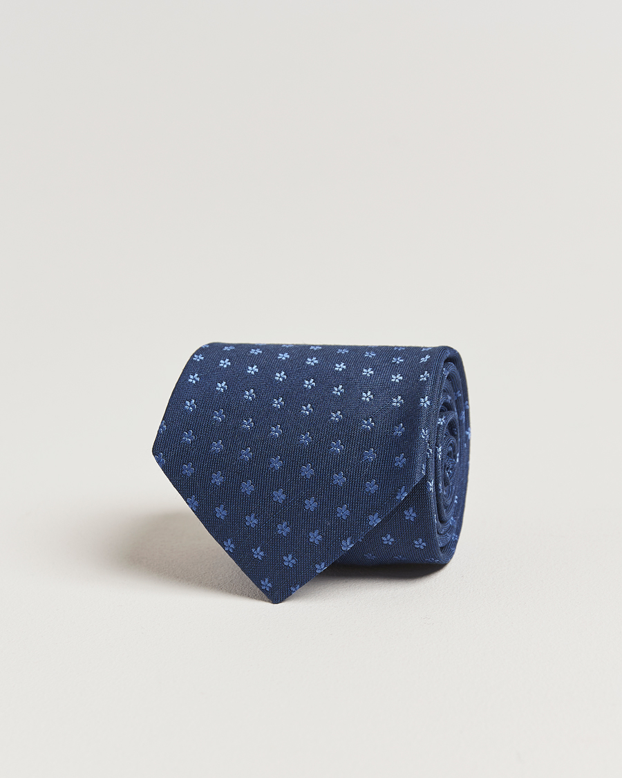Men | Ties | Eton | Silk/Linen Floral Tie Dark Blue