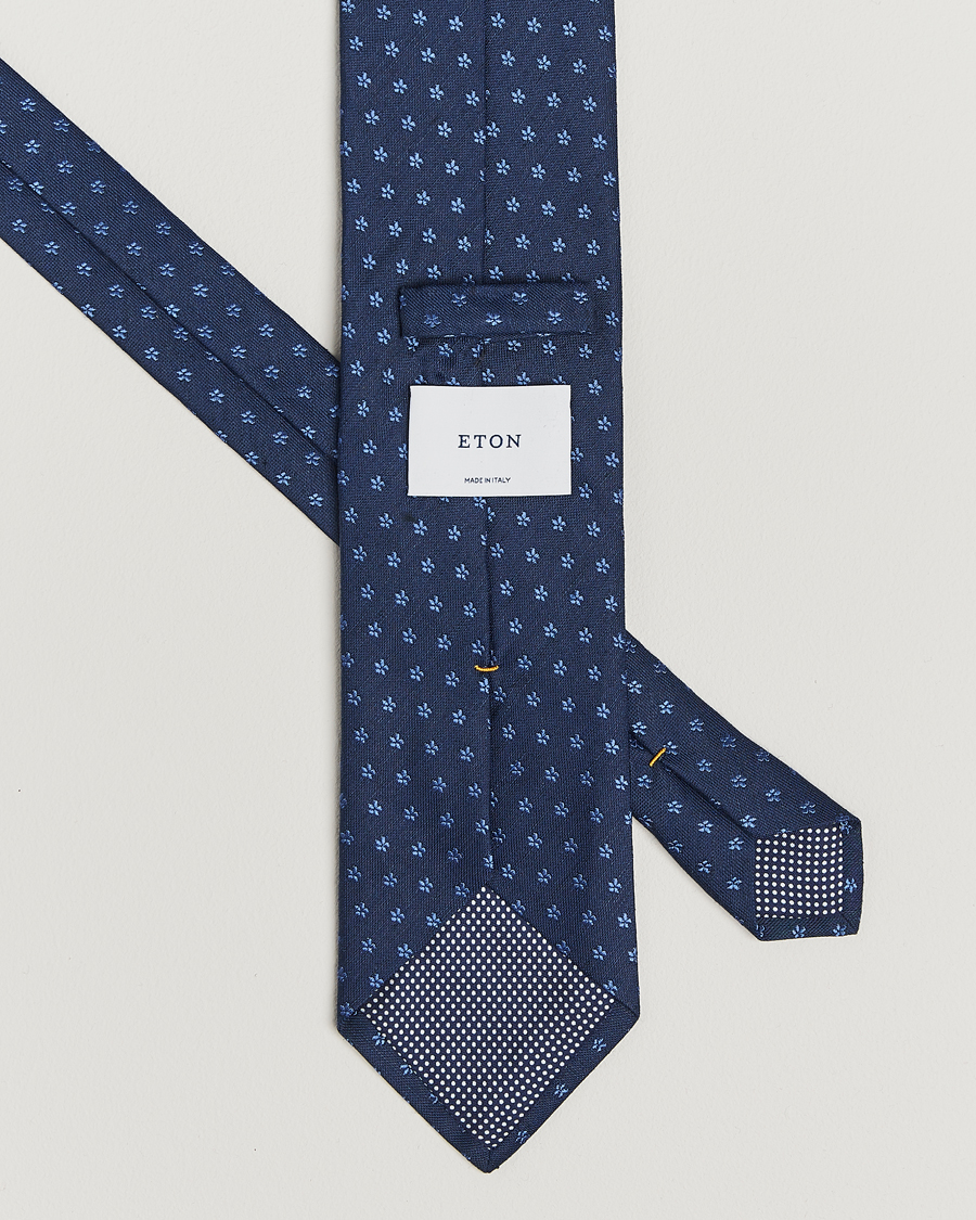 Men | Ties | Eton | Silk/Linen Floral Tie Dark Blue
