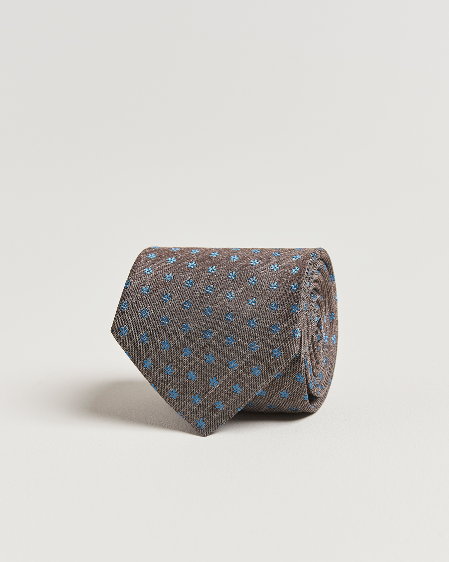 Men | Ties | Eton | Silk/Linen Floral Tie Brown