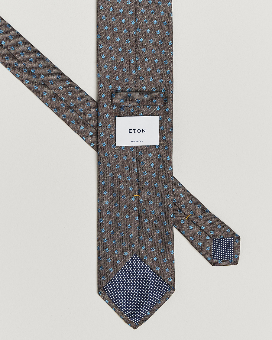 Men | Ties | Eton | Silk/Linen Floral Tie Brown