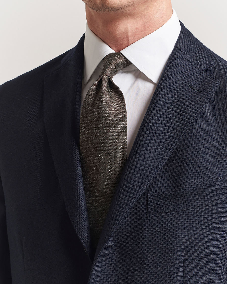 Men | Ties | Eton | Silk/Linen Tie Brown