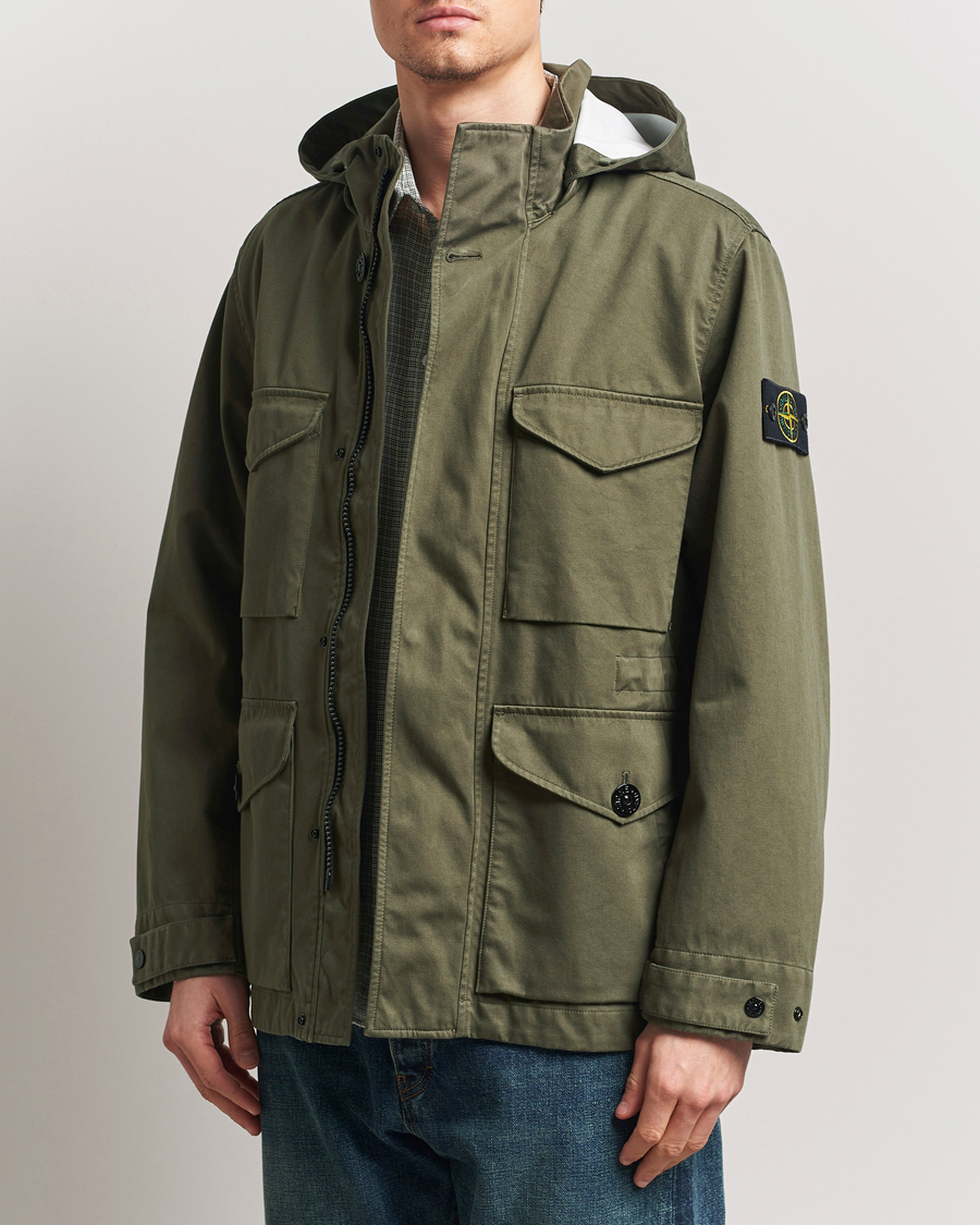 Men | Coats & Jackets | Stone Island | Raso Gommato 3L Cotton Hooded Field Jacket Military Green