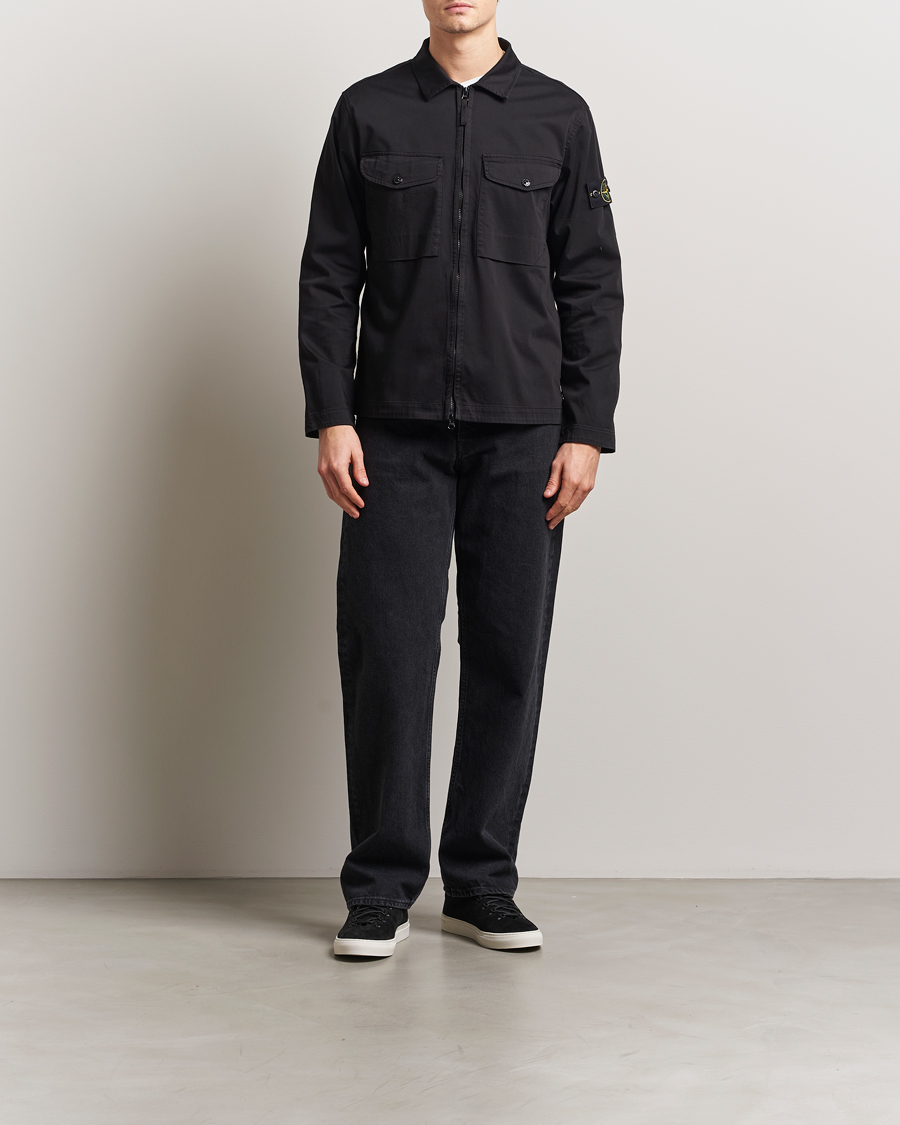 Men | Shirts | Stone Island | Cotton Stretch Zip Overshirt Black