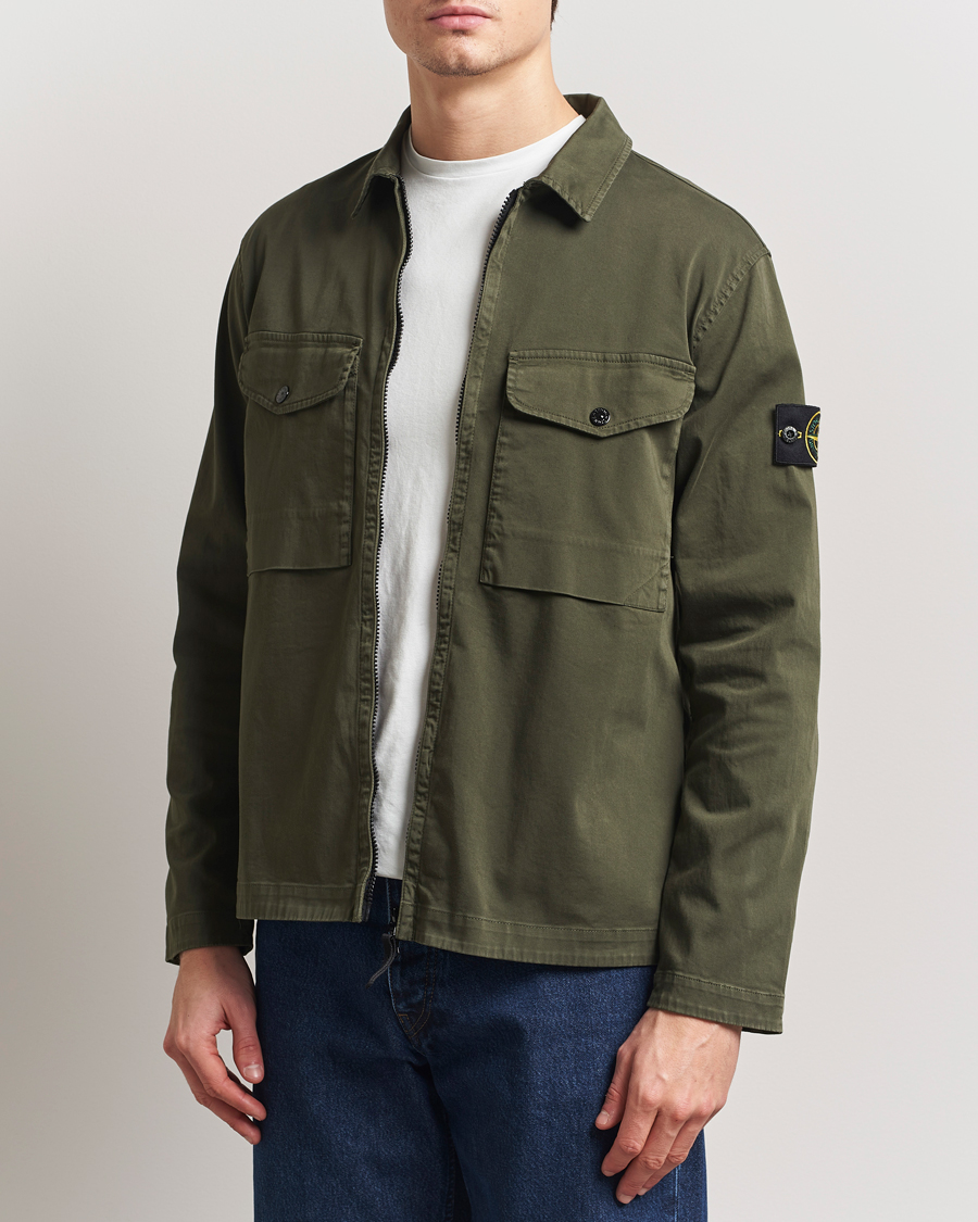 Men | Shirts | Stone Island | Cotton Stretch Zip Overshirt Military Green