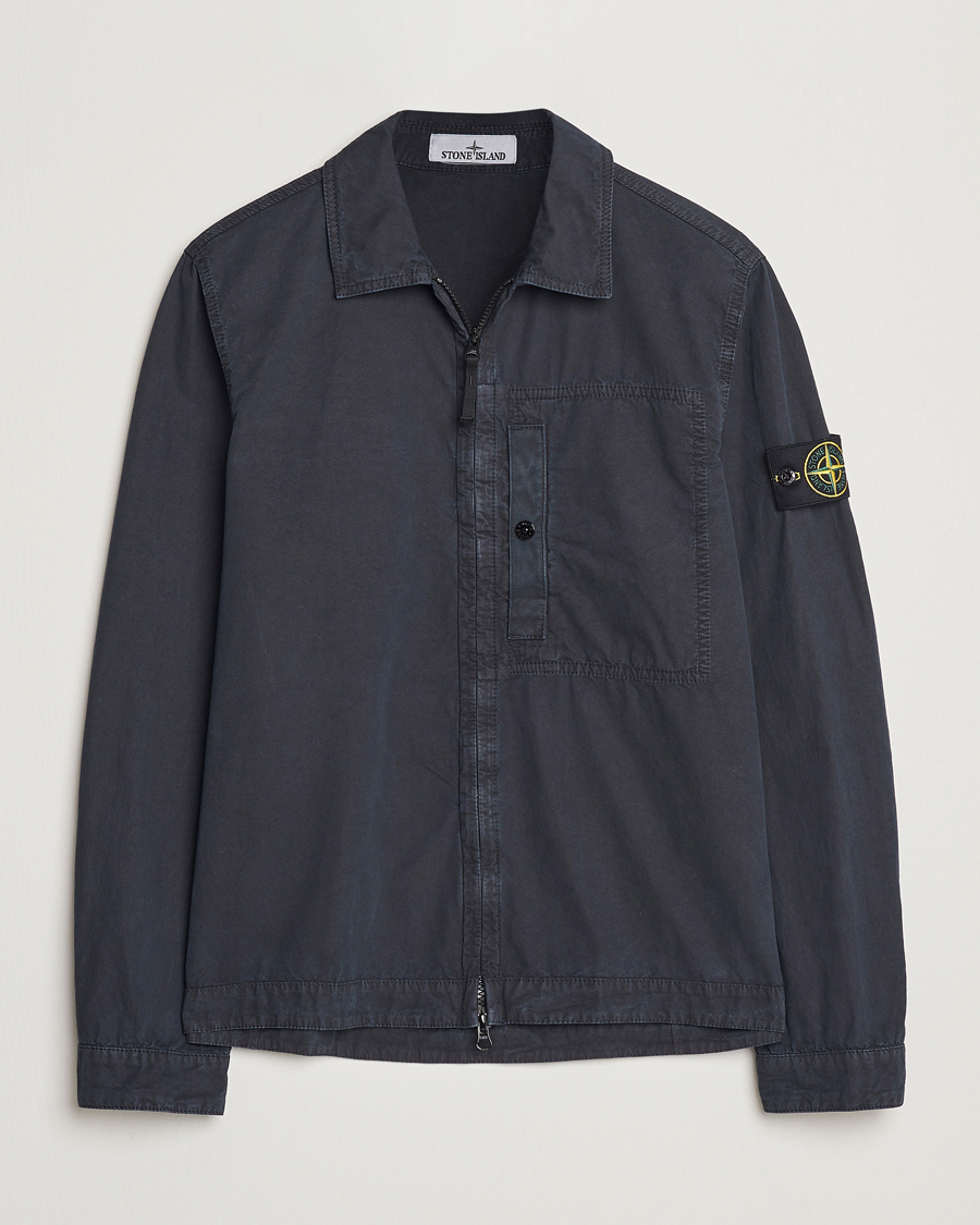 Men | Shirts | Stone Island | Old Effect Garment Washed Zip Overshirt Navy Blue