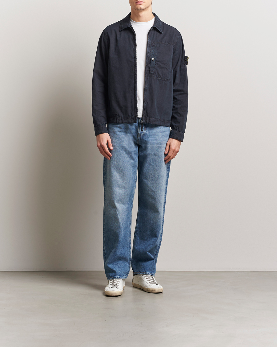 Men | Shirts | Stone Island | Old Effect Garment Washed Zip Overshirt Navy Blue