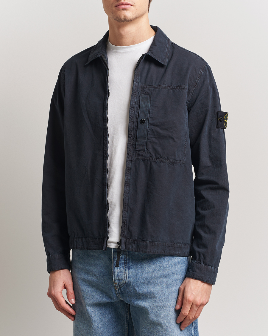 Men | Shirts | Stone Island | Old Effect Garment Washed Zip Overshirt Navy Blue