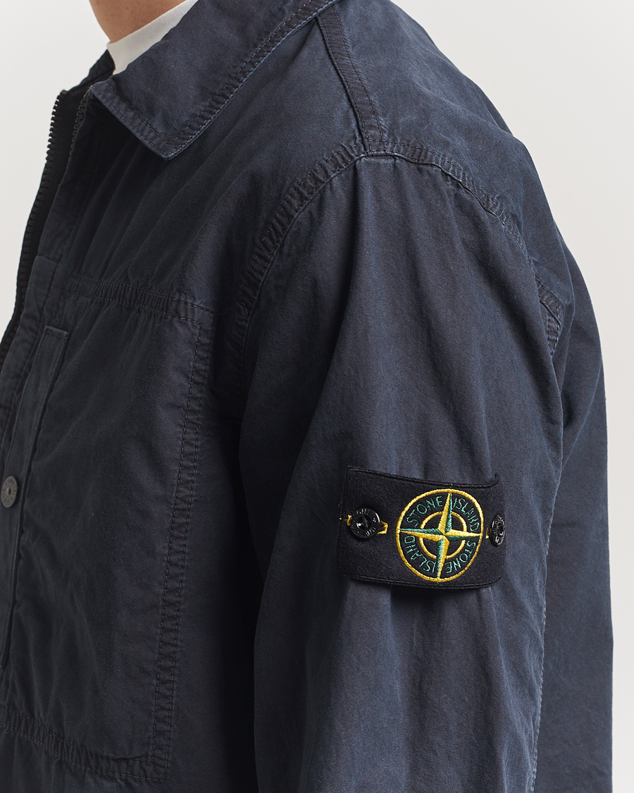 Men | Shirts | Stone Island | Old Effect Garment Washed Zip Overshirt Navy Blue