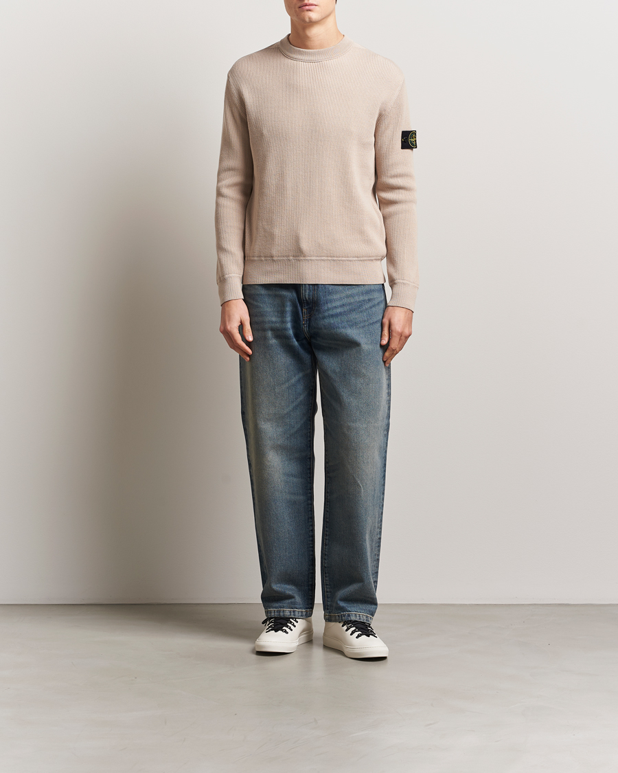 Men | Sweaters & Knitwear | Stone Island | Ribbed Soft Organic Cotton Crewneck Desert
