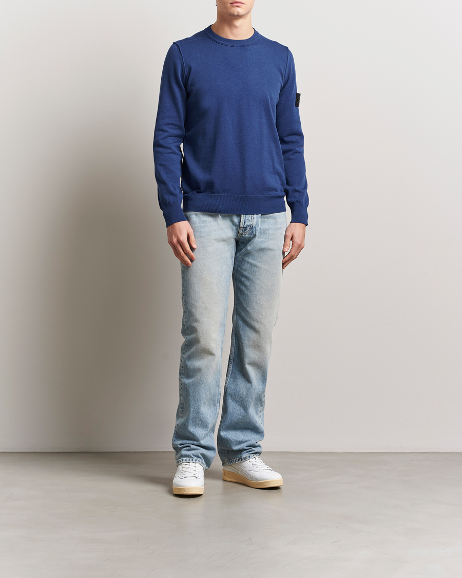 Men | Sweaters & Knitwear | Stone Island | Soft Organic Cotton Crew Neck Blue Marine