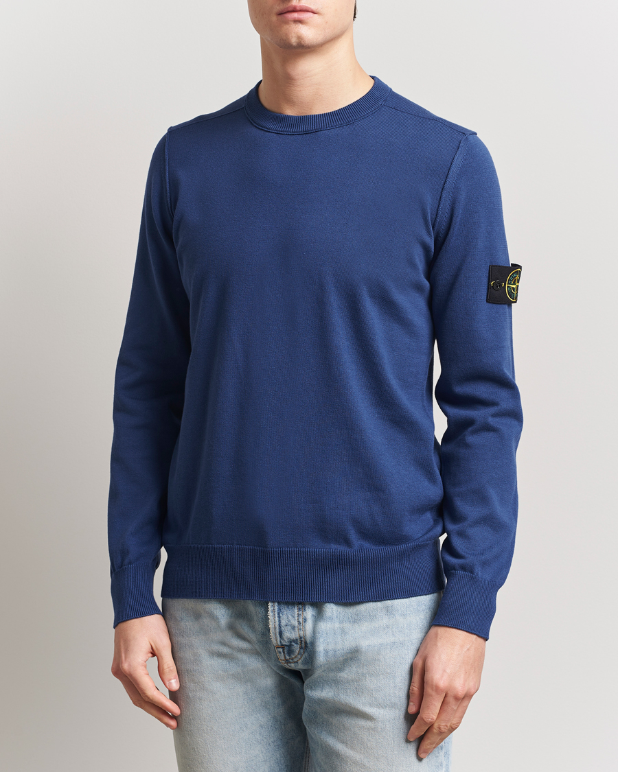 Men | Sweaters & Knitwear | Stone Island | Soft Organic Cotton Crew Neck Blue Marine