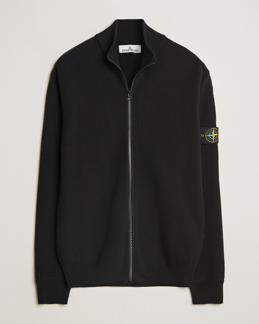 Men | Sweaters & Knitwear | Stone Island | Ribbed Soft Organic Cotton Full Zip Black