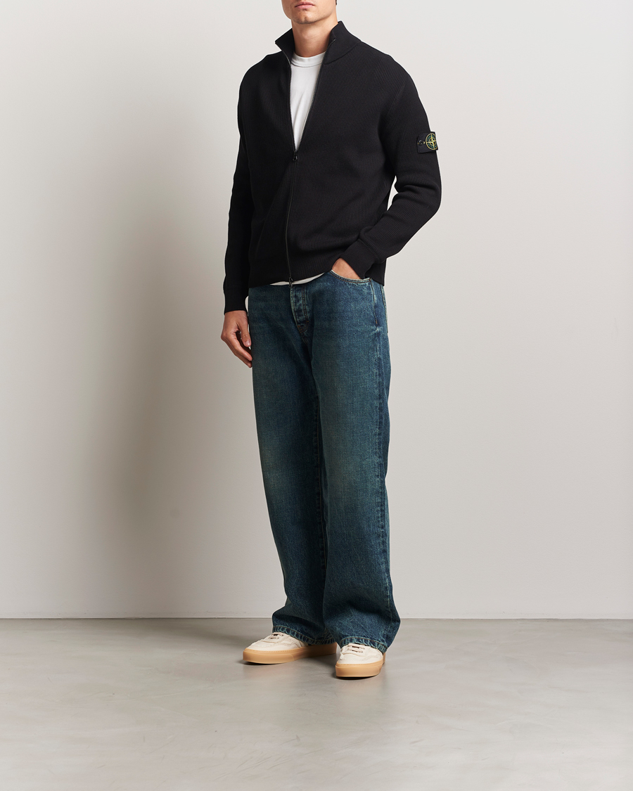 Men | Sweaters & Knitwear | Stone Island | Ribbed Soft Organic Cotton Full Zip Black