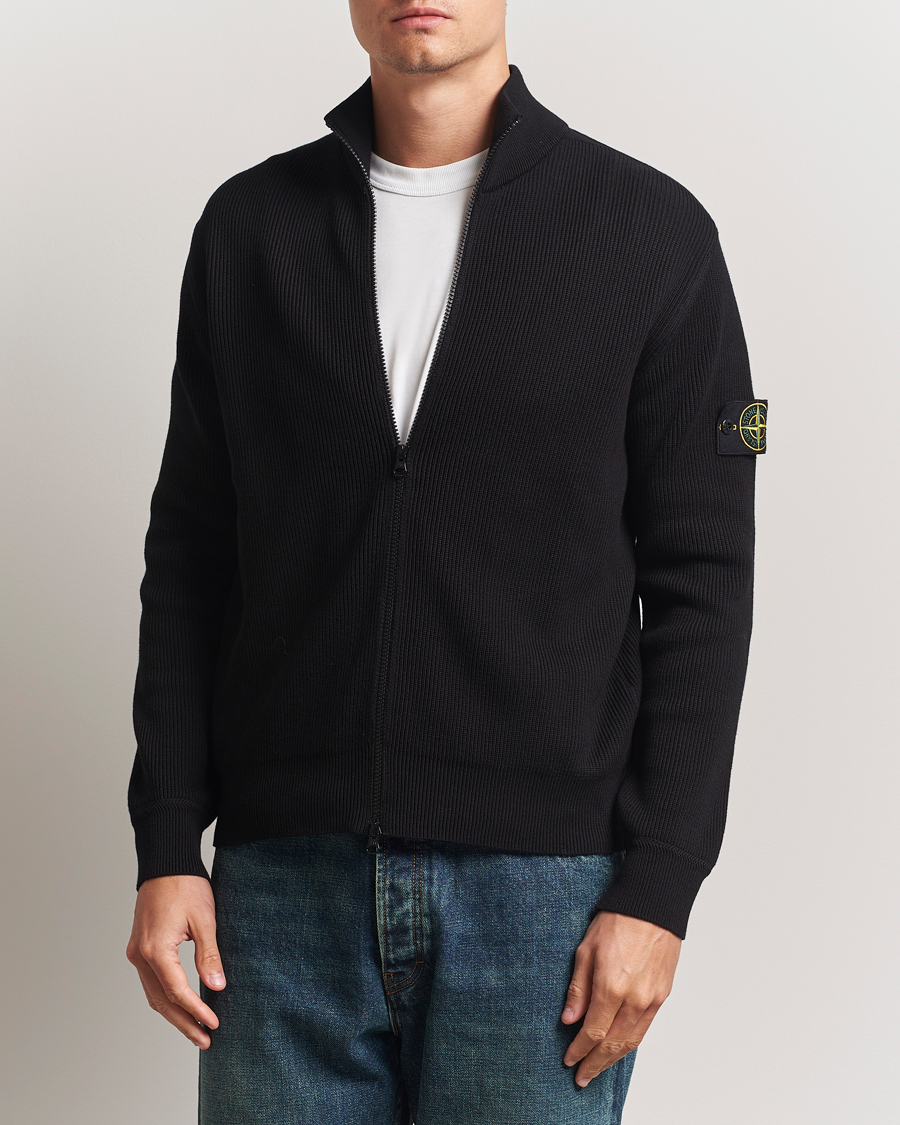 Men | Sweaters & Knitwear | Stone Island | Ribbed Soft Organic Cotton Full Zip Black