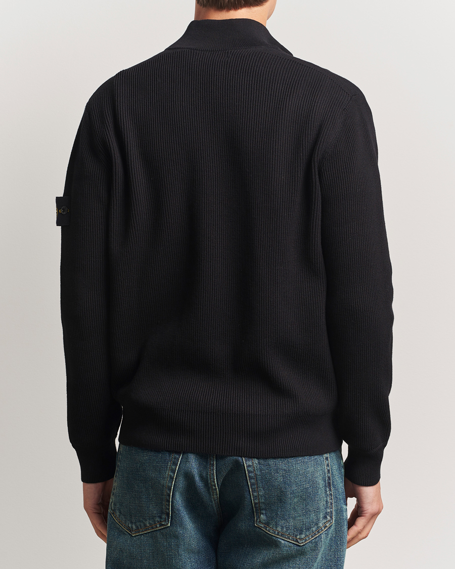 Men | Sweaters & Knitwear | Stone Island | Ribbed Soft Organic Cotton Full Zip Black