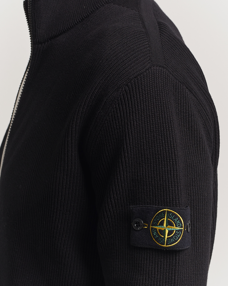 Men | Sweaters & Knitwear | Stone Island | Ribbed Soft Organic Cotton Full Zip Black