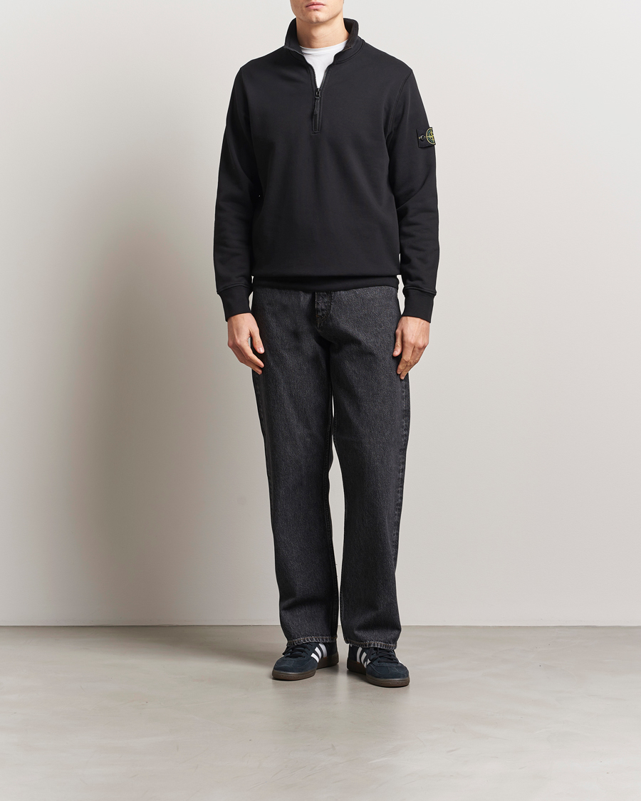 Men | Sweaters & Knitwear | Stone Island | Garment Dyed Fleece Half Zip Black